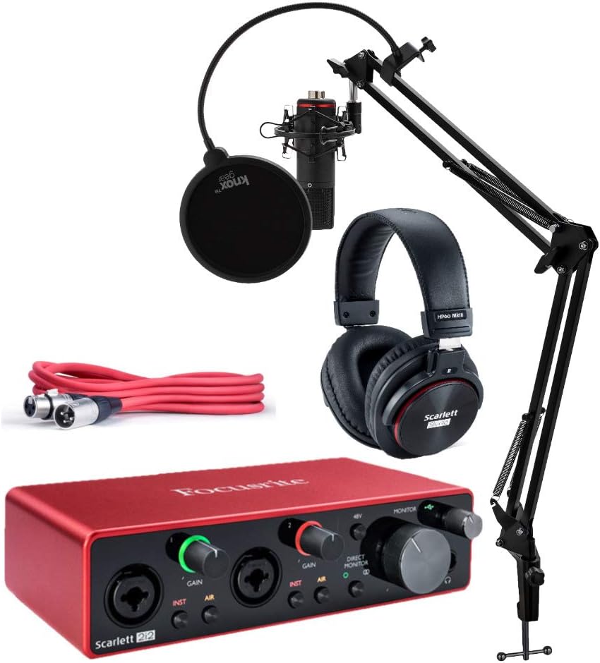 USB Audio Interface Bundle with Microphone, Headphones, XLR Cable, and Pop Filter H1263