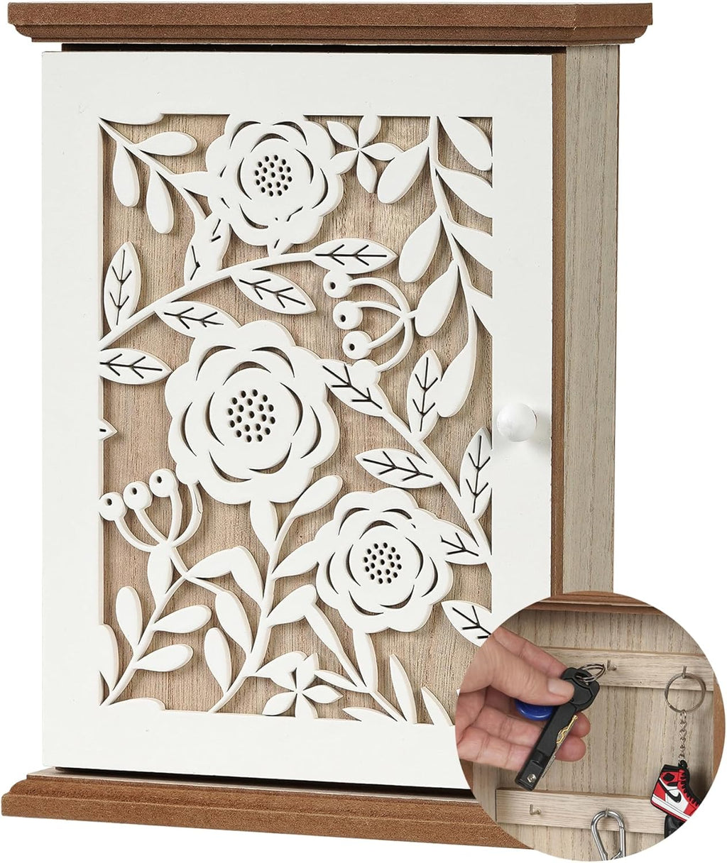 White Wood Key Holder with 6 Key Hook V534