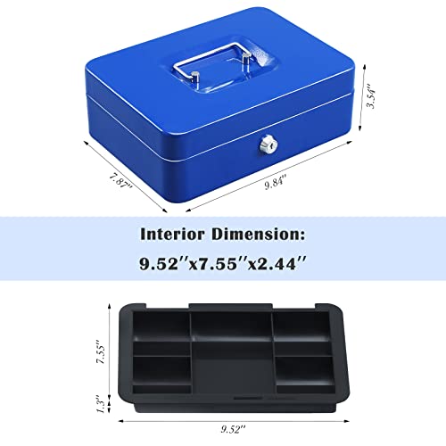 Cash Box with Money Tray and Key Lock, Metal, 13''x9.37''x3.54'', Black Q166