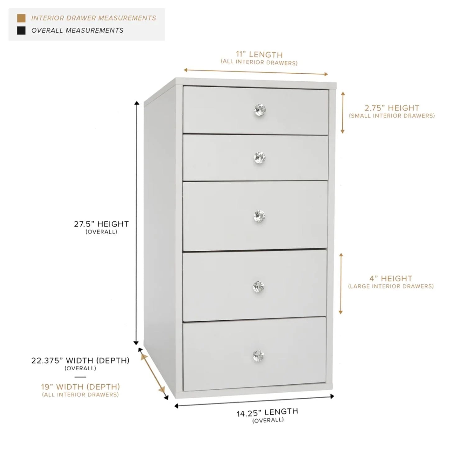 5-Drawer Bright White Makeup Vanity Storage Unit Z47362