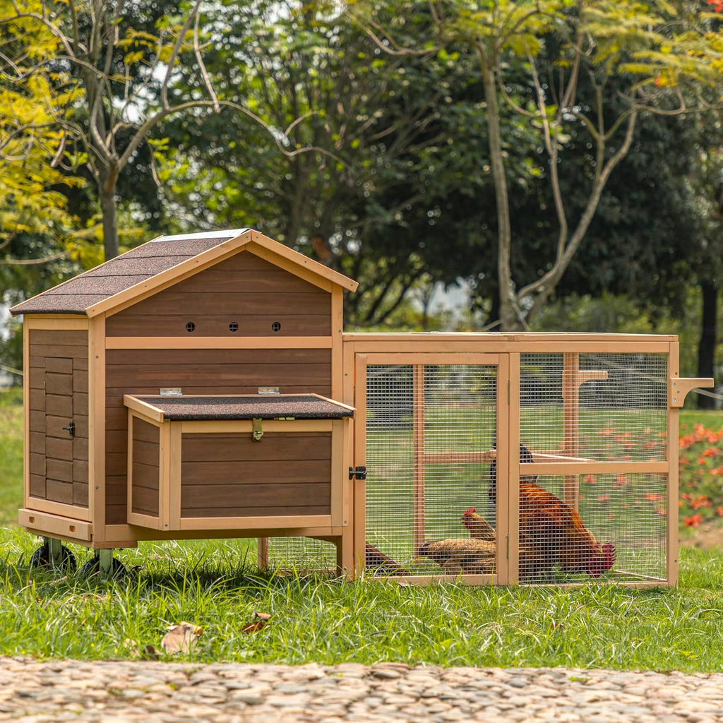 Large Chicken Coop Tractor Hen House Outdoor Waterproof Poultry Cage with Nesting Box Wheels W427