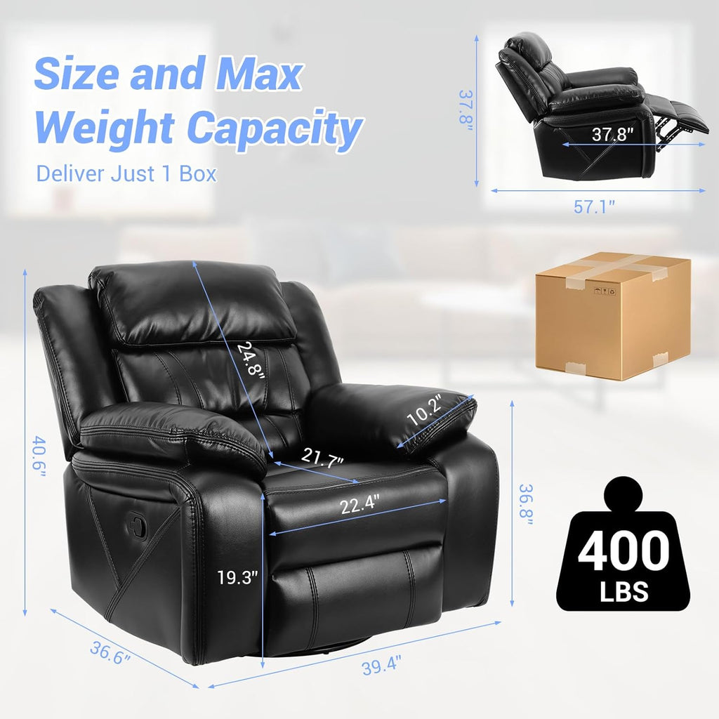 Black PU Faux Manual Swivel Rocker Recliner Chair Z47759