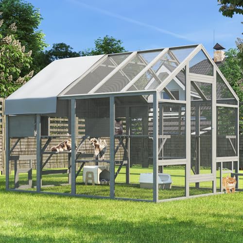 Large Catio Outdoor Cat Enclosure with 7 Platforms, 2 Resting Box and 2 Bridges, 71 x 71 x 97 inch V253199
