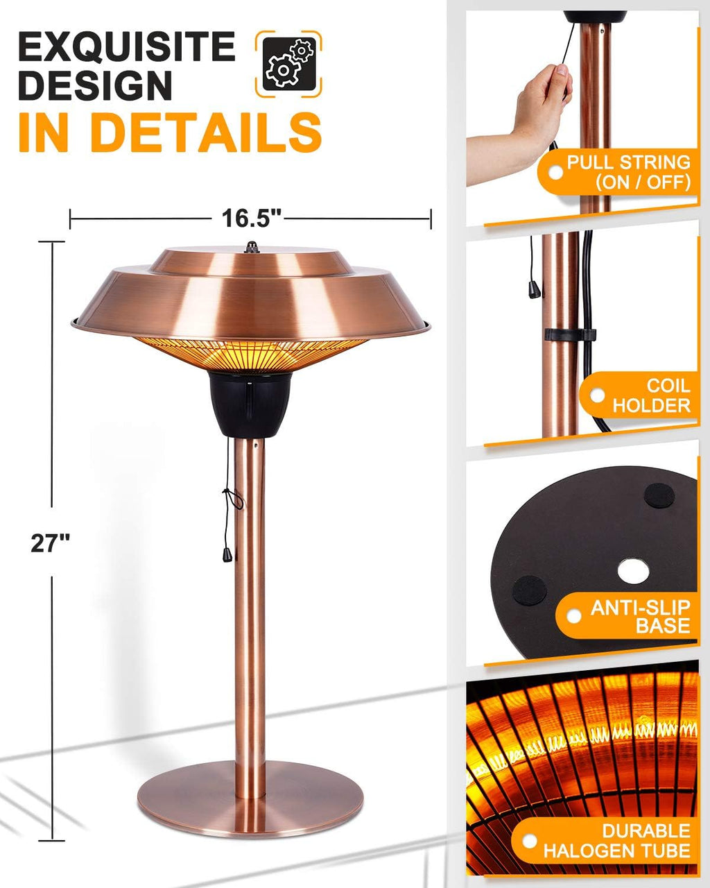 1500W Infrared Electric Patio Heater with Brush Copper Finished O83581