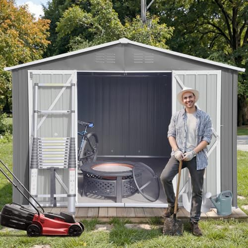 Grey Metal Outdoor Storage Shed H538380