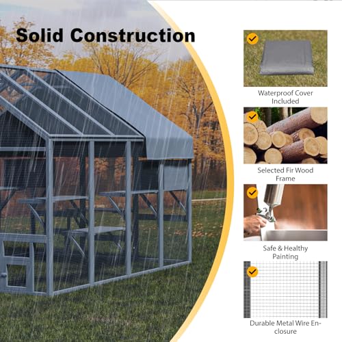 Large Catio Outdoor Cat Enclosure with 7 Platforms, 2 Resting Box and 2 Bridges, 71 x 71 x 97 inch V253199