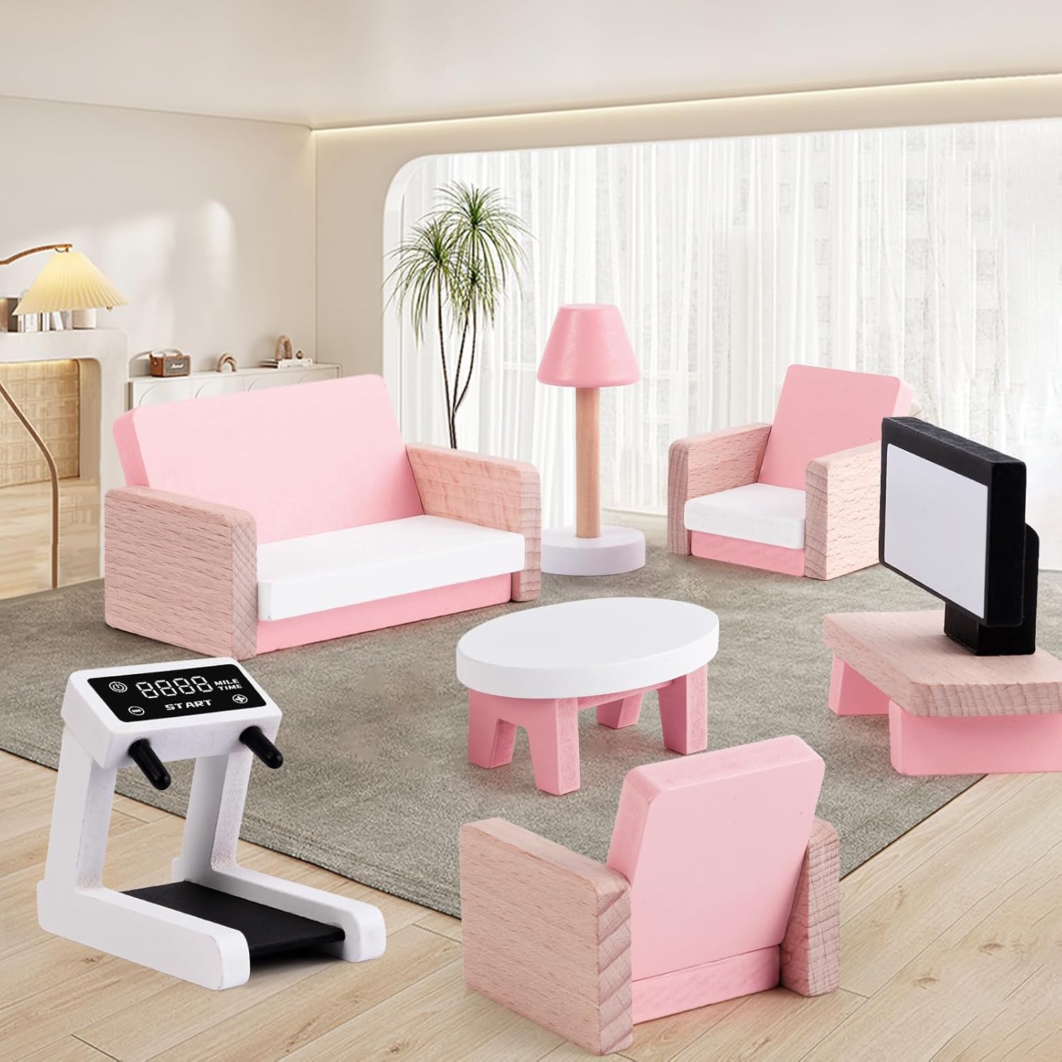 34 Pcs Wooden Dollhouse Furniture Set O55637