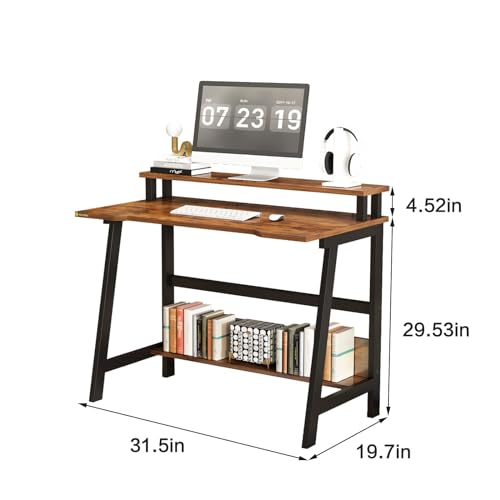 Black Compact Desk with Monitor Stand R90674