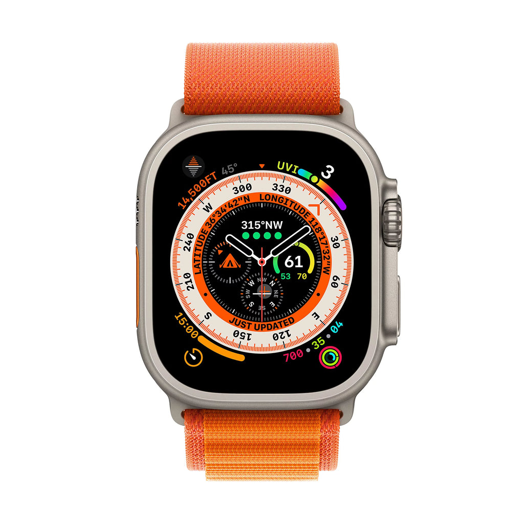 Apple Watch Ultra 49mm Smart Watch with Rugged Titanium Case & Orange Alpine Loop Small E1048