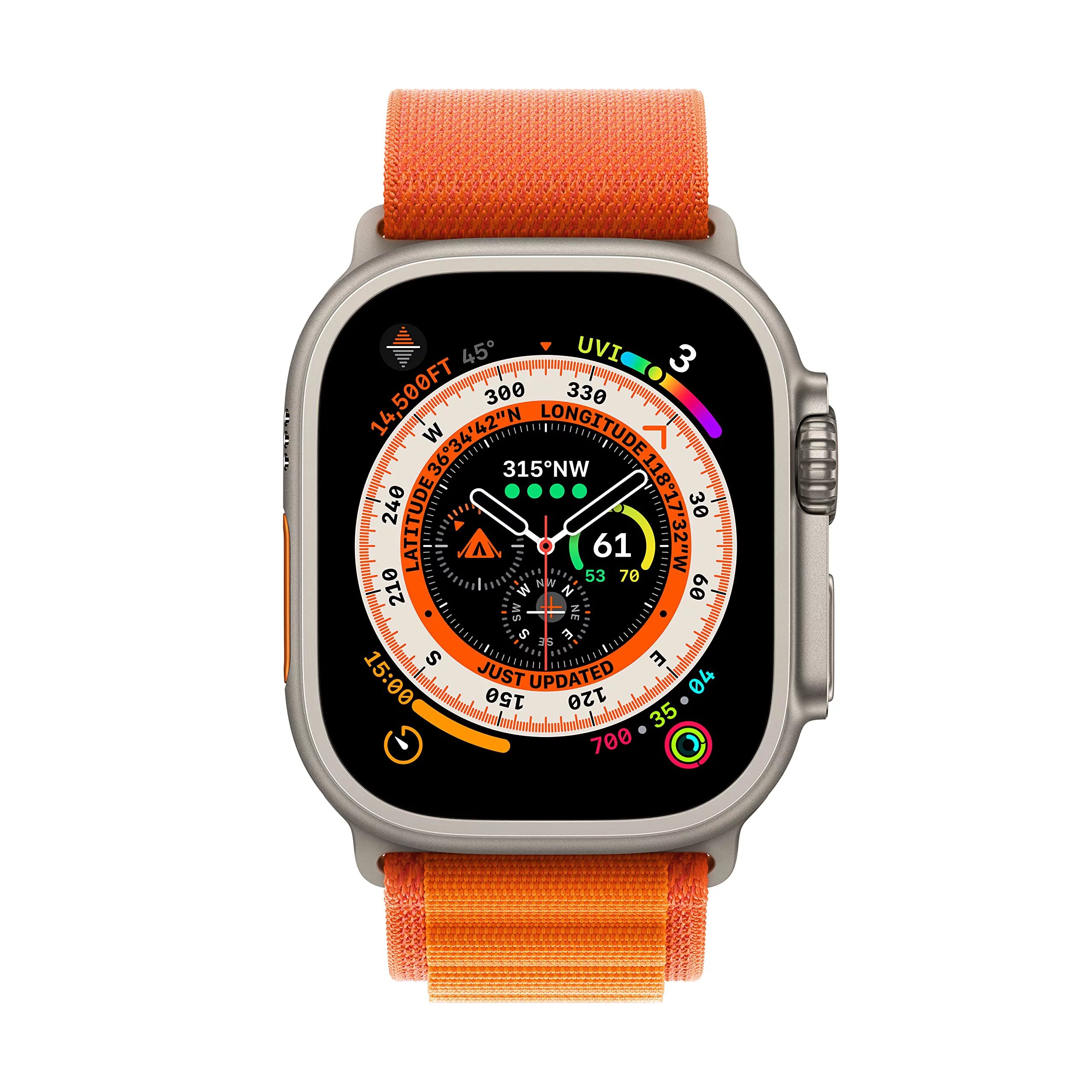 Apple Watch Ultra 49mm Smart Watch with Rugged Titanium Case & Orange Alpine Loop Small E1048