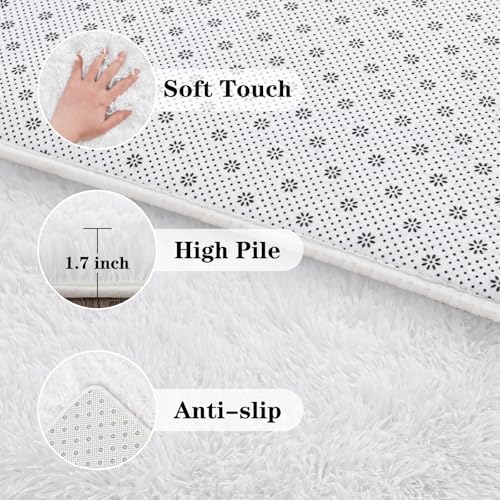 White 4x6 Feet Shaggy Area Rug V2964