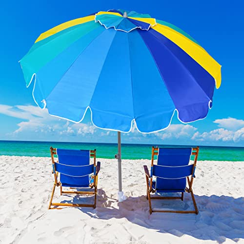 7.5ft Heavy Duty HIGH Wind Beach Umbrella with Sand Anchor & Tilt UV 50+ Protection Outdoor Umbrellas Sunshade with Carry Bag V602