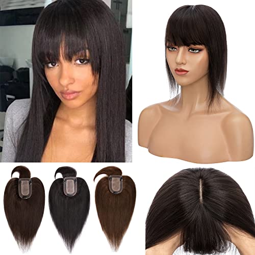 8 inch 30g Natural Black Human Hair Topper with Bangs G802753