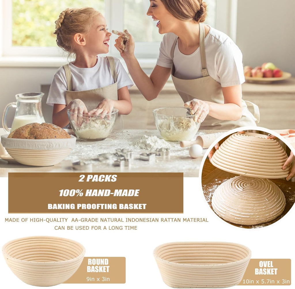 9 Inch Round & 10 Oval Rattan Bread Proofing Baskets Set N670