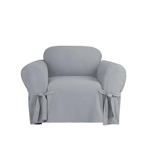 Khaki Heavyweight Cotton T-Cushion Chair Slipcover C549693