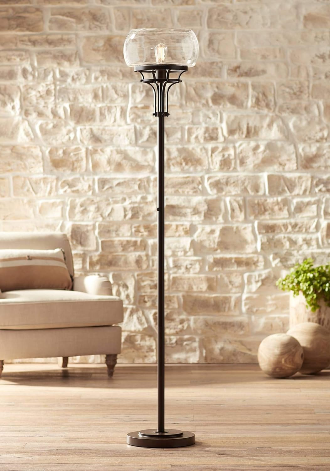 Oil Rubbed Bronze Clear Glass Floor Lamp Torchiere 72.5" Tall V479