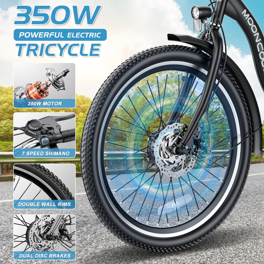 26" 350W 36V 7 Speeds Electric Tricycle N6136