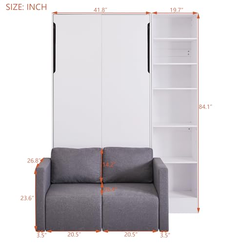White Queen Size Wood Murphy Bed with Sofa Y8015