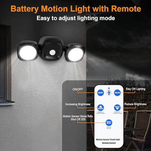 White Battery-Operated Motion Sensor LED Flood Light, 5500K Daylight, IP65 Waterproof B939