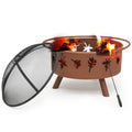 Brown Round Outdoor Fire Pit with Log Grate, Poker & Spark Screen W9427
