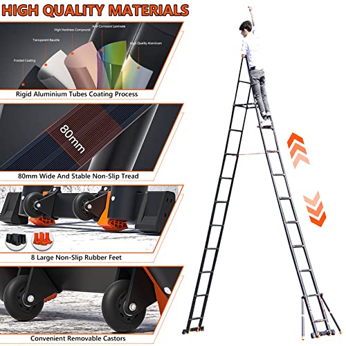 Telescoping Ladder with 2 Triangle Stabilizers, 330lbs Capacity J965043