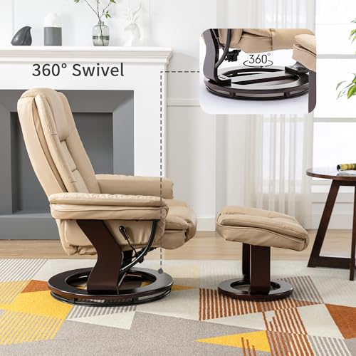 Beige Leather Swivel Recliner Chair with Ottoman L797257