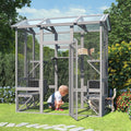 Large Wooden Cat Enclosure with Sunshine Panel Roof and Waterproof Cover, 7 Platforms, 2 Resting Box, 72 inch H6611