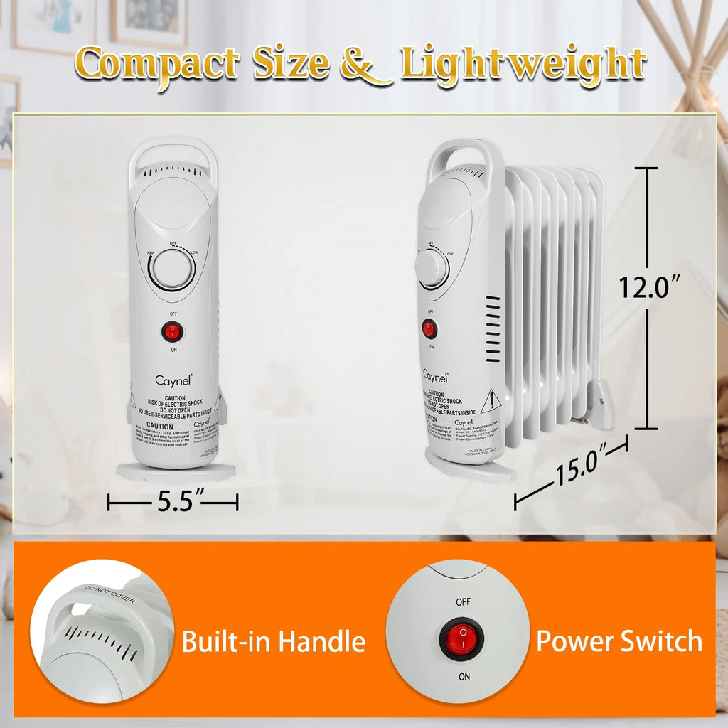 Mini Electric Oil Filled Radiator 7-Fin Space Heater, 700W, White C63792
