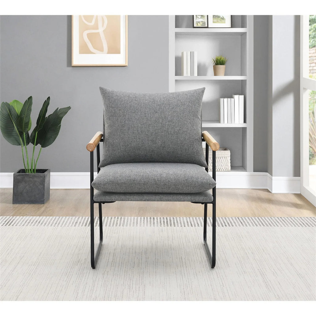 Charcoal Fabric Armchair with Natural Arms and Black Sled Base R928