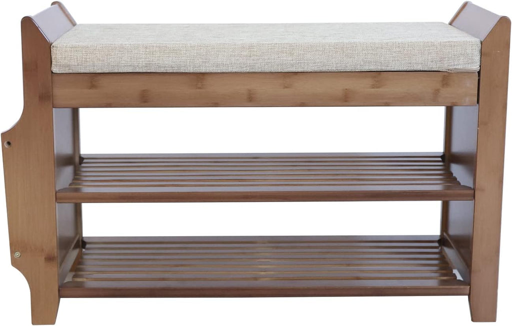 2 Tier Bamboo Shoe Bench with Seat Cushion L766