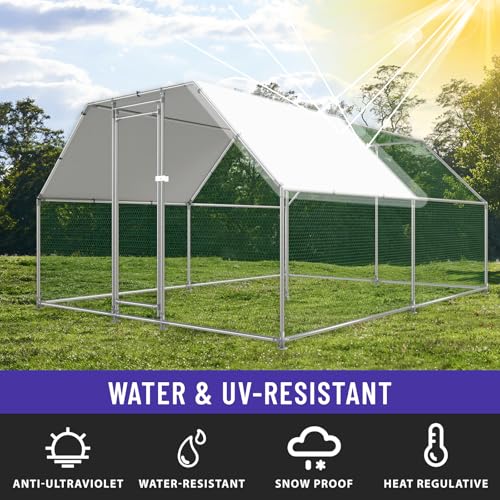Large Metal Chicken Coop with Water-Resistant and Anti-UV Cover Walk-in Poultry Cage P642930