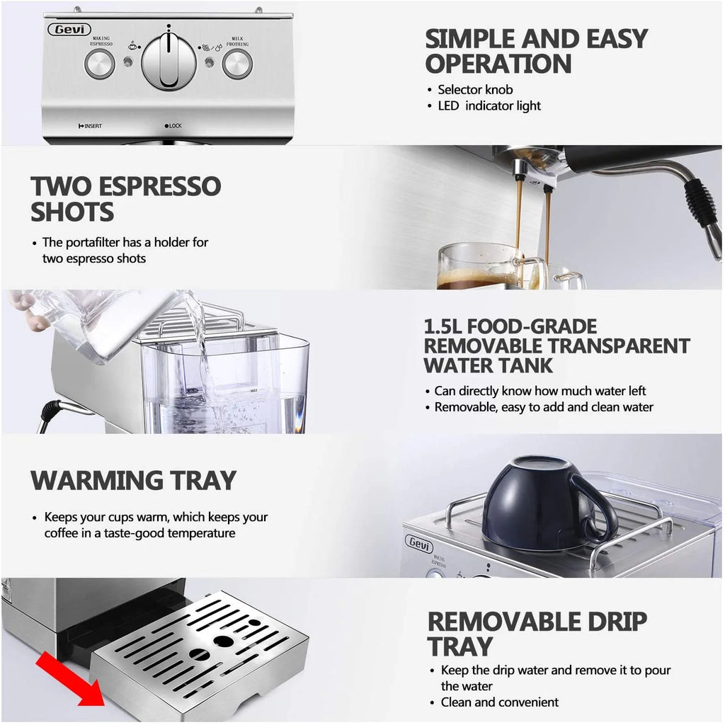 Silver Stainless Steel 15 Bar Espresso Machine I567545