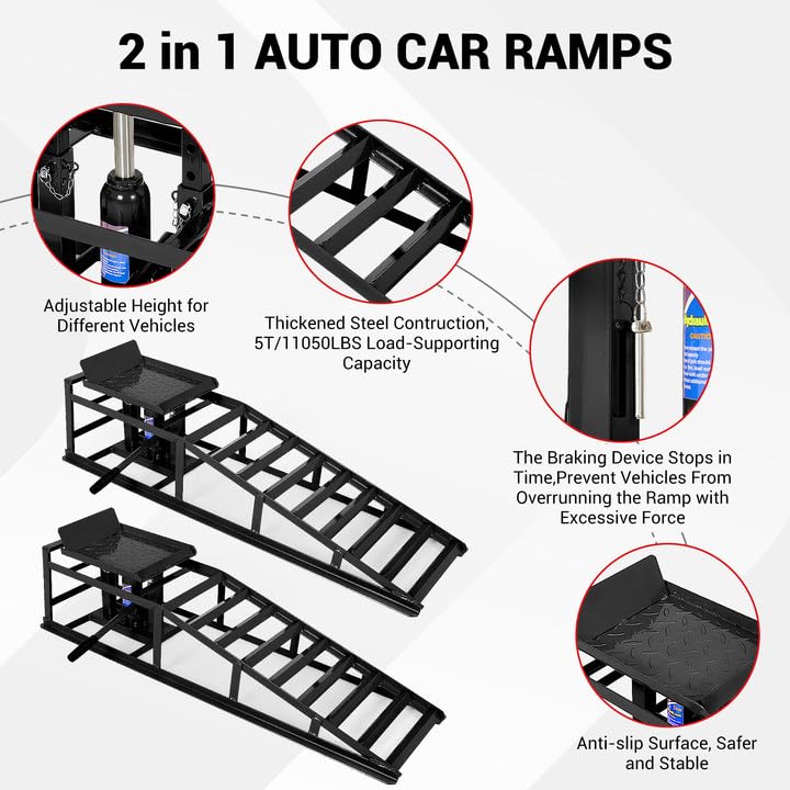 2PC 5Ton Hydraulic Car Ramps J412