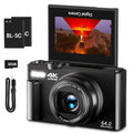 64MP Digital Camera with 3" 180° Flip Screen, 18X Digital Zoom, 32GB Micro SD Card (Black) G925546