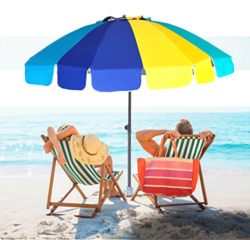 7.5ft Heavy Duty HIGH Wind Beach Umbrella with Sand Anchor & Tilt UV 50+ Protection Outdoor Umbrellas Sunshade with Carry Bag V602