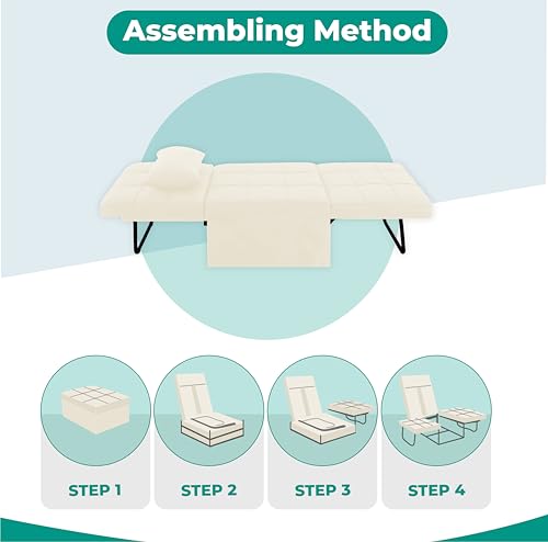 White Breathable Linen Convertible Ottoman Bed T9186