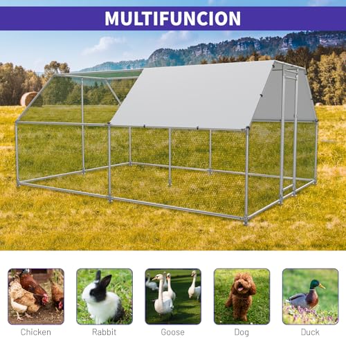 Large Metal Chicken Coop with Water-Resistant and Anti-UV Cover Walk-in Poultry Cage P642930