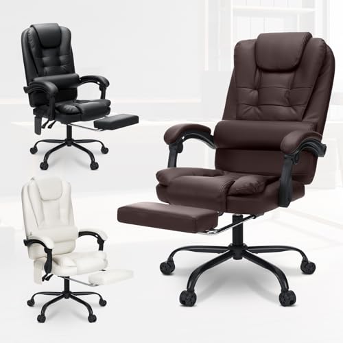 Black High Back Ergonomic Leather Office Chair with Footrest G599046