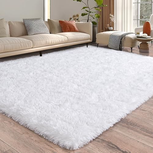 White 4x6 Feet Shaggy Area Rug V2964