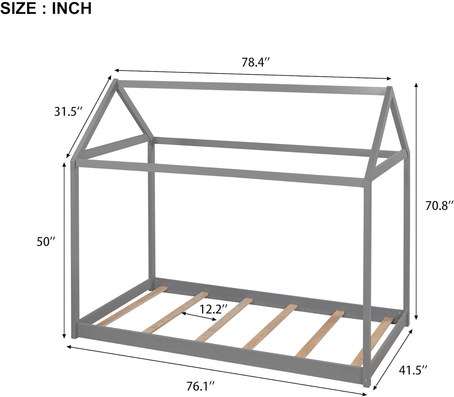 Gray Twin Size Wooden House Bed B85289