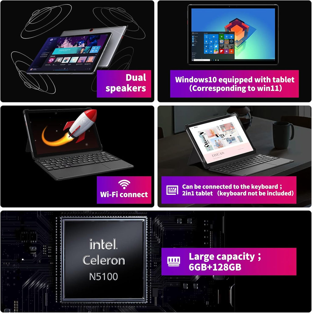 10.1 inch Windows 11 Tablet PC, 6GB RAM+128GB ROM, 1920*1200 IPS HD D659