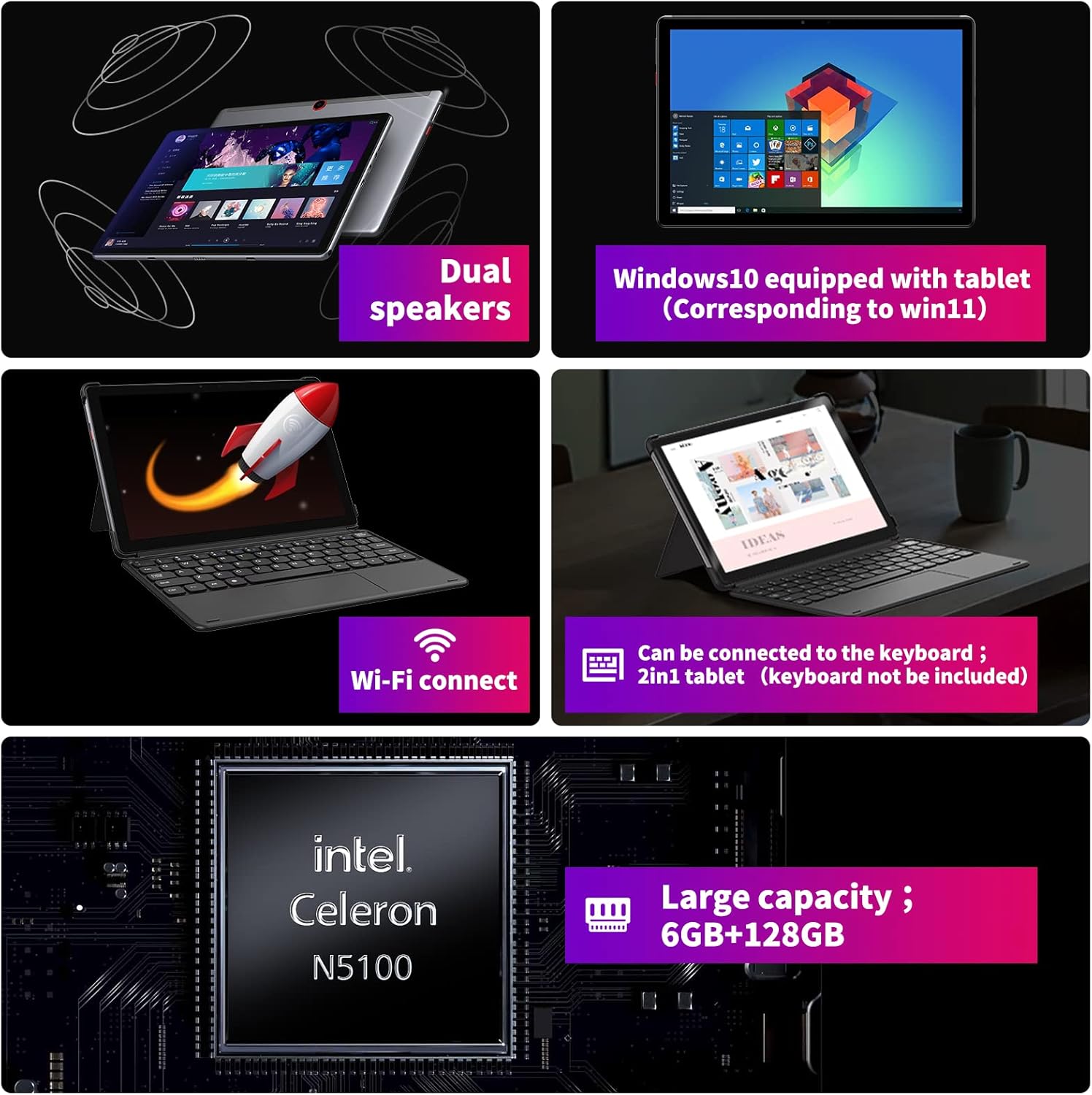 10.1 inch Windows 11 Tablet PC, 6GB RAM+128GB ROM, 1920*1200 IPS HD D659