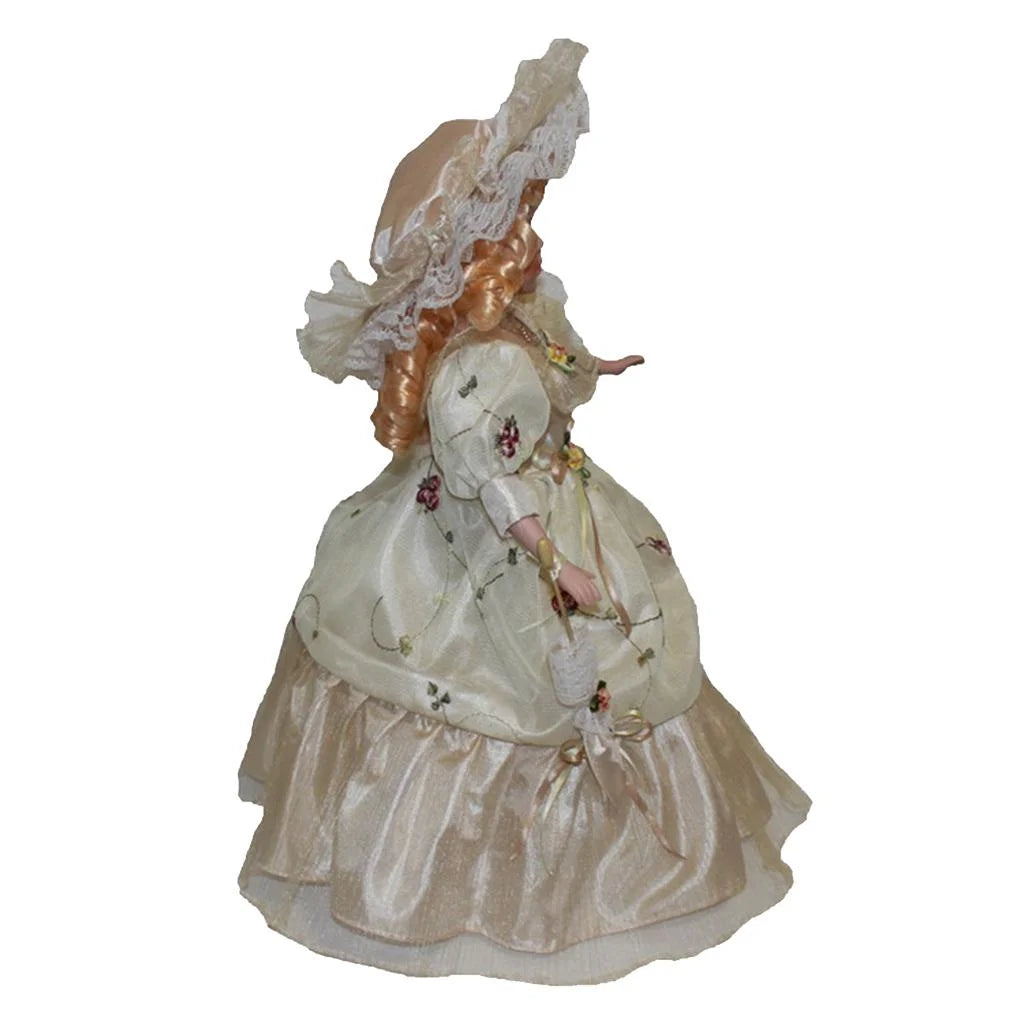 40cm Porcelain Doll with Curly Hair, Umbrella and Clothing Collectible Toy D455