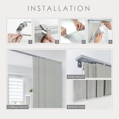 Adjustable Sliding Track Vertical Blinds 45.8"-86" W x 96" H Woven Fabric Panel Shades L745