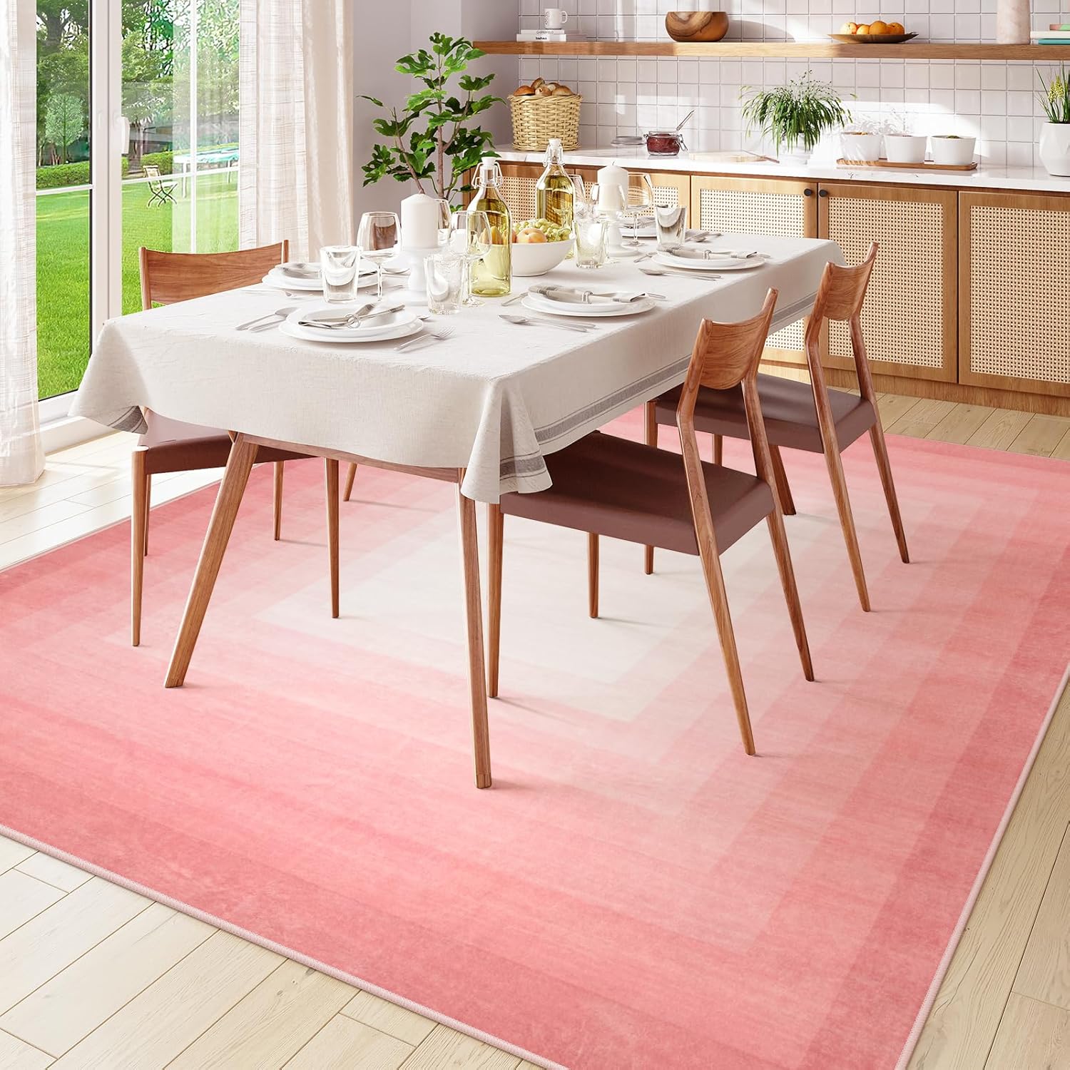 Pink Washable 8x10 Non Slip Area Rug H4245