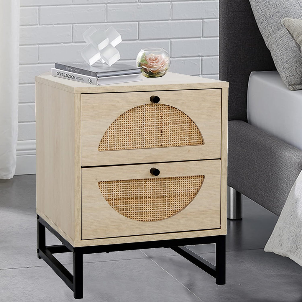 2 Drawer Rattan Wood Nightstand R491