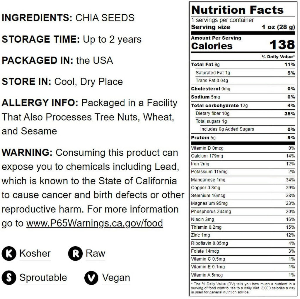 Black Chia Seeds, 5 Pounds T8778