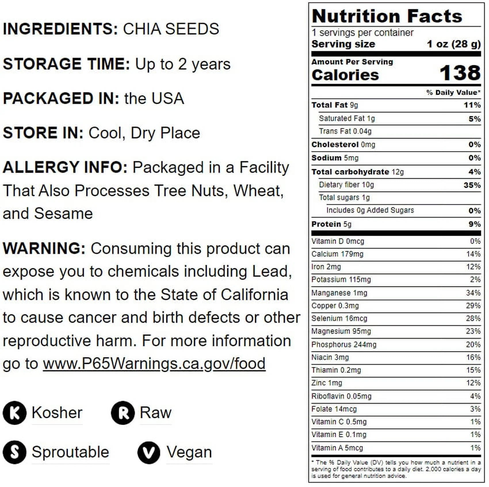 Black Chia Seeds, 5 Pounds T8778