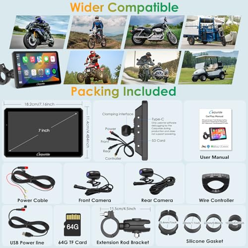 7" Waterproof Motorcycle Carplay Screen with Dual Dash Cam R29596