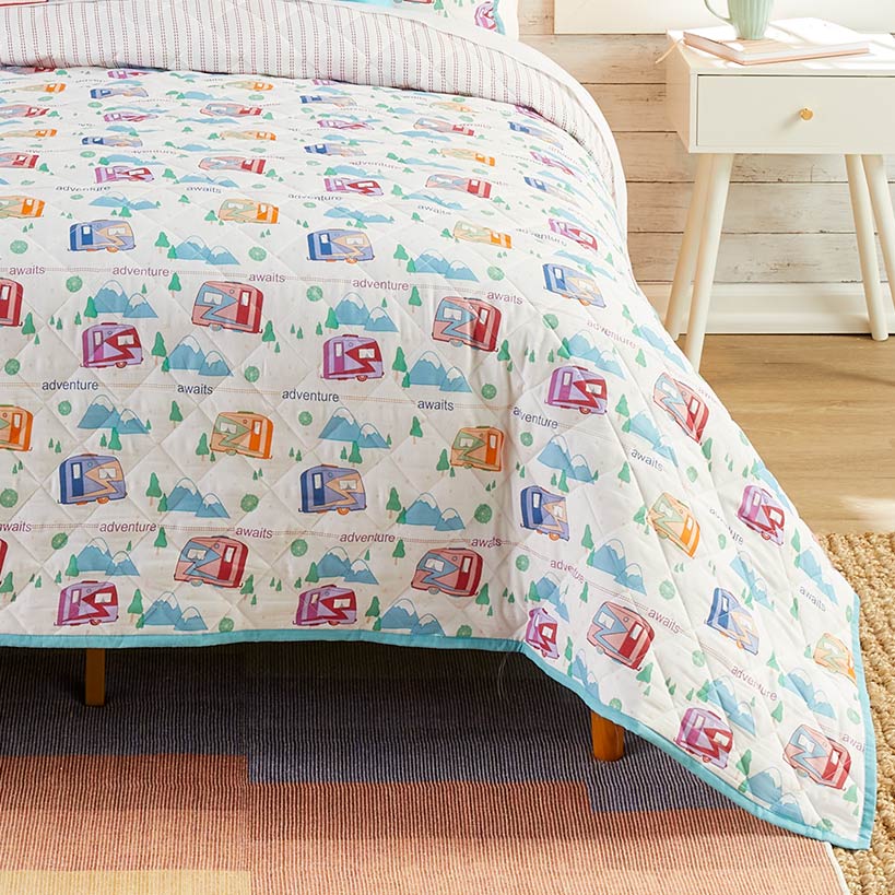 Vintage Camper Reversible Quilt, Sham, or Accent Pillow